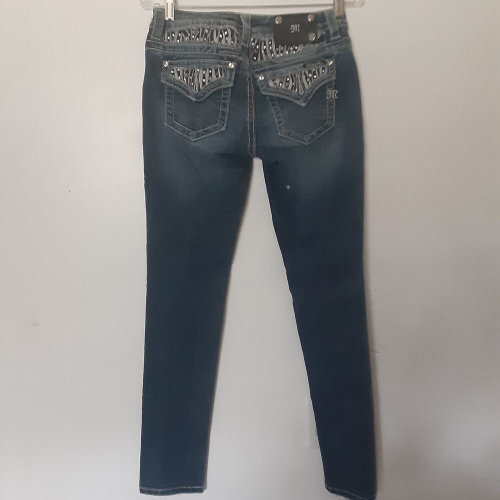 Miss Me Jeans Women 27 Blue Denim Mid Rise Skinny Fit Flap Pocket Distressed